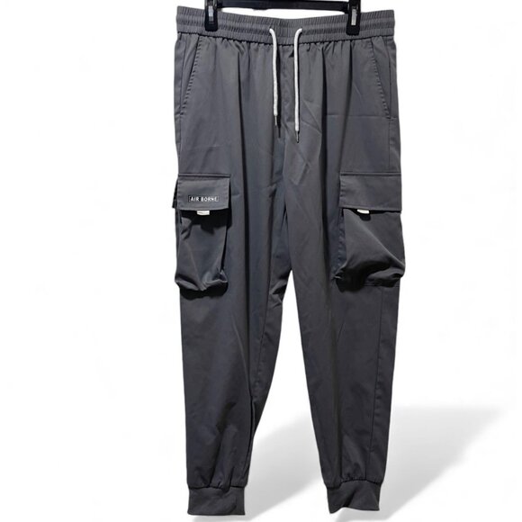 Gray Cargo Jogger Pants With Drawstring Waist & Cuffed Ankles Men's XL - Picture 1 of 12